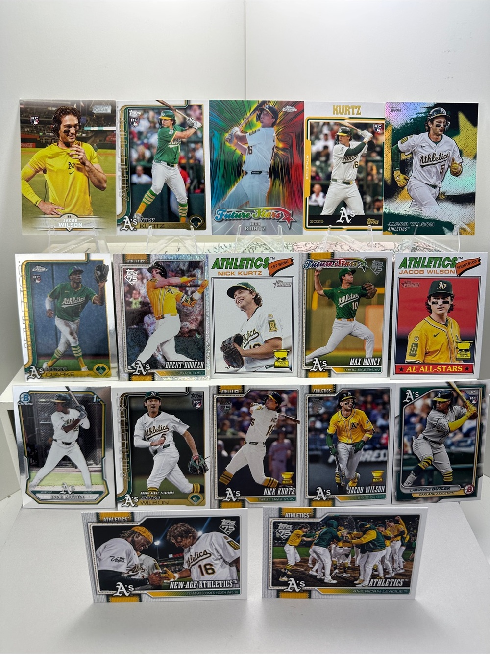 2 Nick Kurtz Rookies A’s lot of 18 w/ Wilson/Muncy/Rooker/Lawrence/Clarke rookie